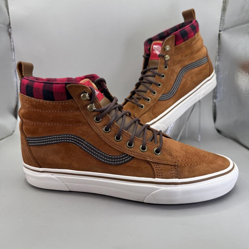 Vans SK8 Hi MTE Plaid Brown Shoes Mens Size 10 Suede Sneakers Glazed Ginger